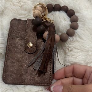 Brown Leather Card Holder with Keychain